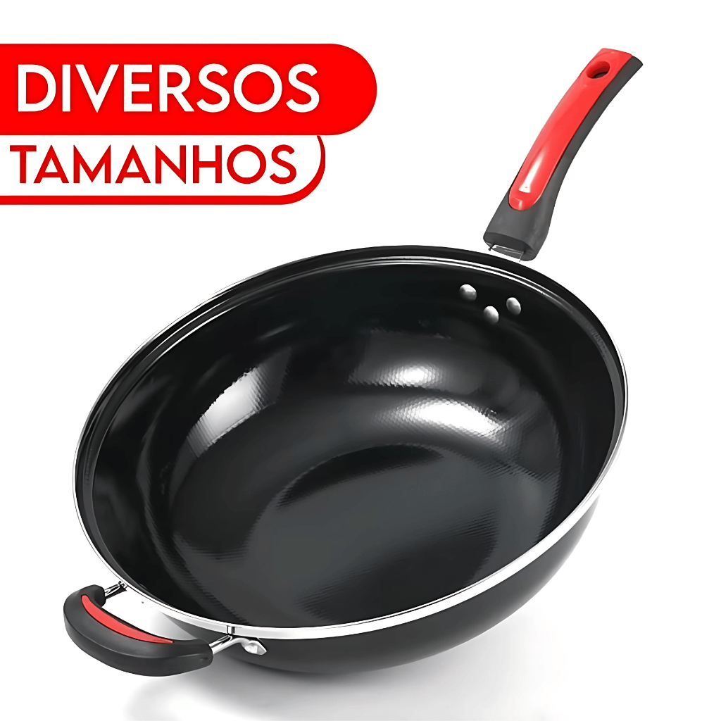 Imagem Frigideira Funda Wok Panela Antiaderente Profissional Restaurante Gás e Indução