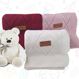 Manta de Tricô Para Bebê Cobertinha Saída De Maternidade Mantinha Tricot