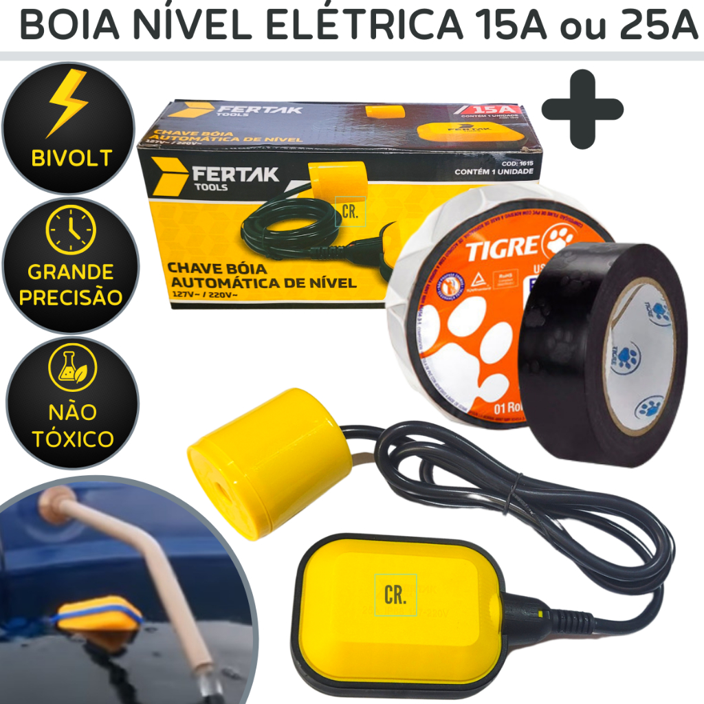 Boia Eletrica Para Caixa D´Água Poço ou Cisterna 15A ou 25A Chave Boia Boia de Nível Automática.
