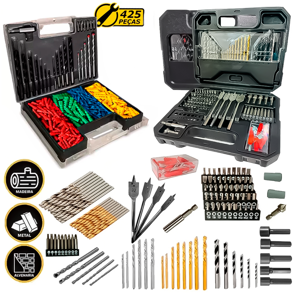 Kit Jogo Brocas Bits 125 Peças Wesco WS9958 + Jogo de Brocas Bits Buchas 300 Peças Profissional em Oferta na Shopee