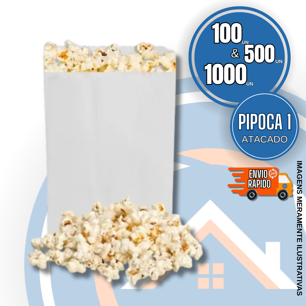 Sacos de Papel Mono Branco P1 - 12x8x4cm* para Pipoca, Lanches e Bijuterias - Atacado c/100, 500 e 1000 Unidades