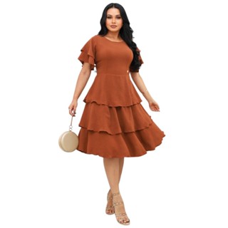 Vestido Babados Manga com Babados  Decote Redondo  Nas Costas Moda Evangelica Boho Chic REF:Eliana em Oferta na Shopee