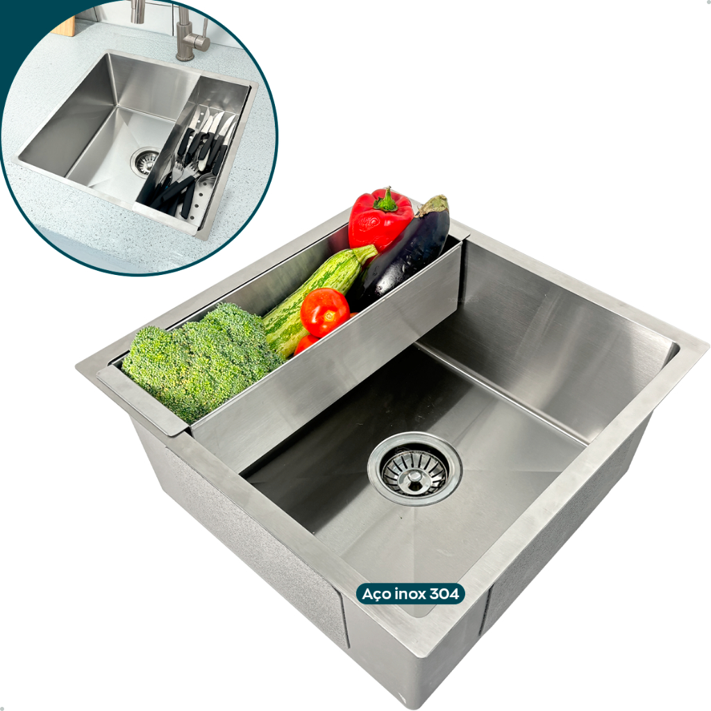 Cuba Gourmet 40cm Quadrada Cesto Escorredor Cuba De Embutir Sobrepor Bancada Pia Cozinha Aço Inox304