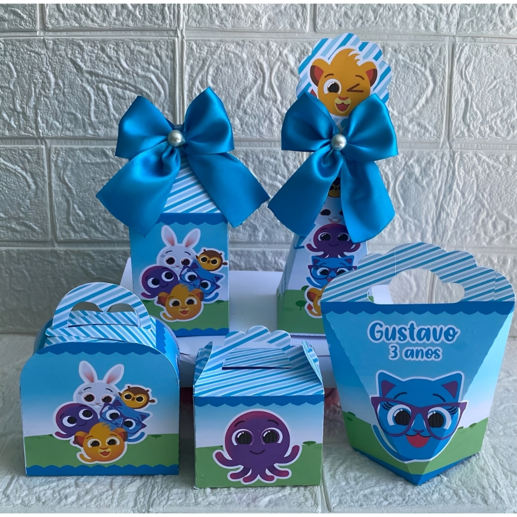 kIT Festa Bolofofos Menino Personalizados Lembrancinhas Caixinhas para Festa PEGUE E MONTE