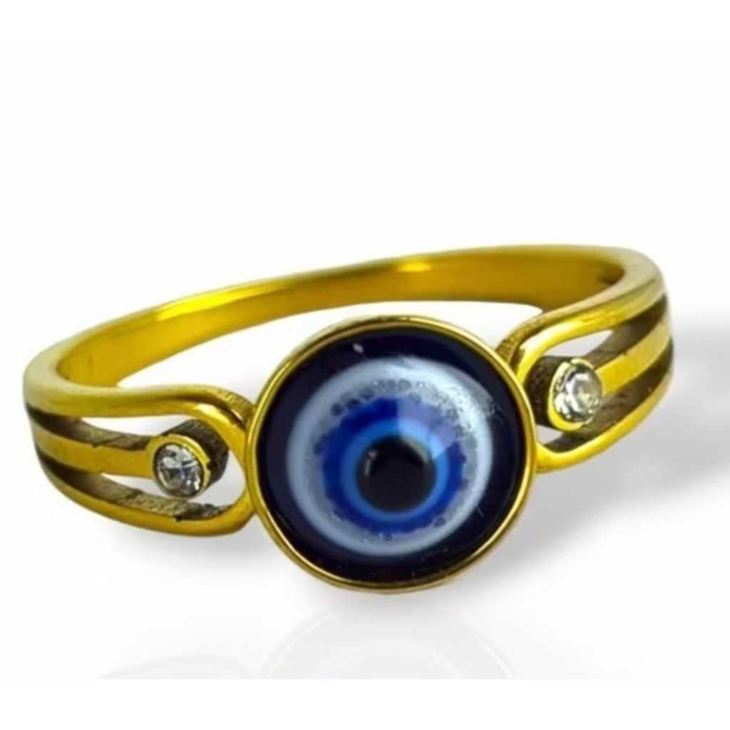 Anel feminino e unissex de Proteção com Olho Grego Design Elegante em aço inoxidavel dourado strass em Oferta na Shopee