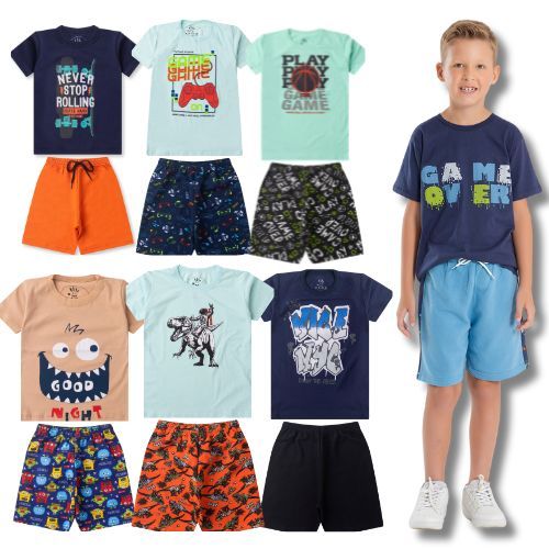 Conjunto Sortido 1 Camiseta + 1 Bermuda  Infantil Juvenil Masculino/Menino - Verão do 1 ao 14 em Oferta na Shopee