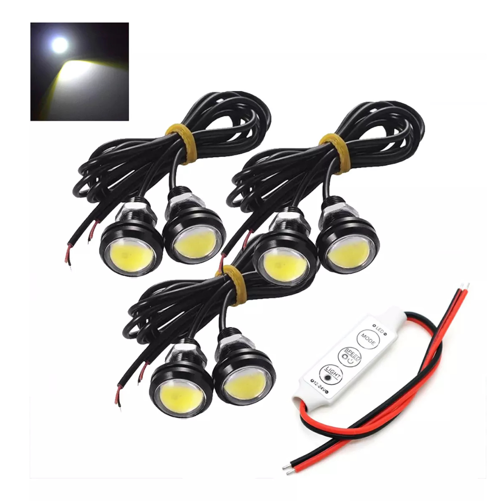 6 Olho de Águia Gato LED 12v Luz Branca 9W + 1 Central Controladora Efeitos Strobo Pisca Flash em Oferta na Shopee