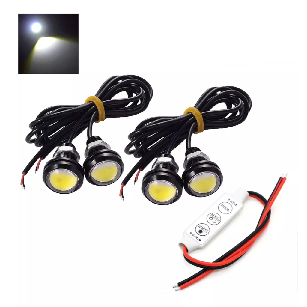 4 Olho de Águia Gato LED 12v Luz Branca 9W + 1 Central Controladora Efeitos Strobo Pisca Flash em Oferta na Shopee