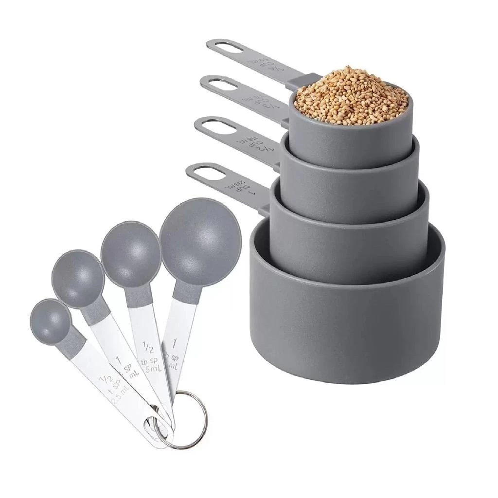 Medidor Culinário Inox Colher Copo Xícara Cozinha Preto 8pçs