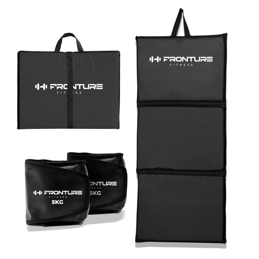 Kit Colchonete Dobrável Maleta Academia + Par de Caneleira Musculação Fitness Tornozeleira Preto D50