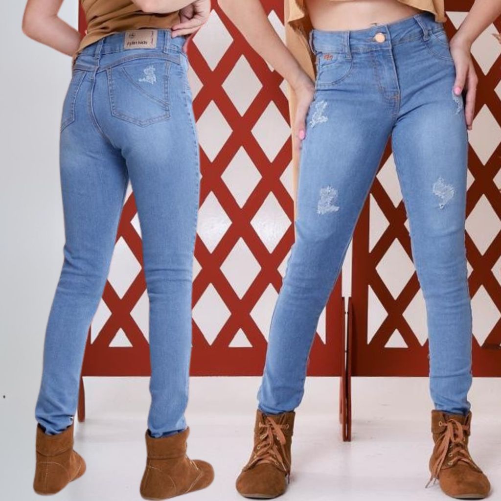 Calça feminina skinny jeans menina com bolso elastano em Oferta na Shopee