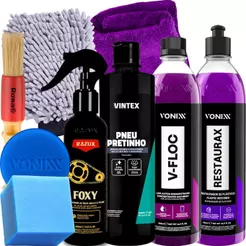 Kit Produto para Lavar Moto Restaurador Shampoo Desengraxante Pretinho Limpador de Corrente Vonixx
