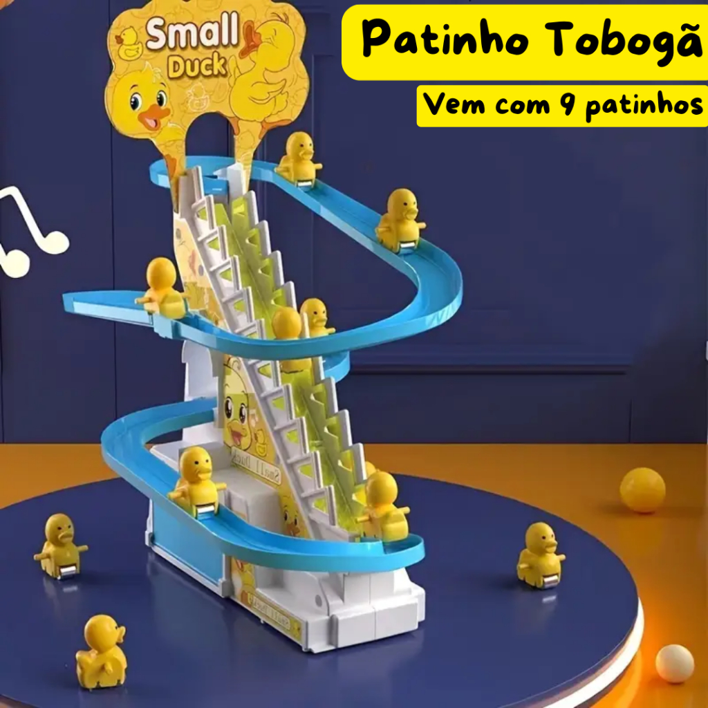 Brinquedo Pista Pato 9 Patinhos OU Pista PINGUIM 3 pinguins Escorregam no Tobogã Escada Musical com Som e Led em Oferta na Shopee