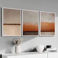 Kit 3 Peças Quadros Tons Terracota Moldura Sala Grande Escritório Quarto