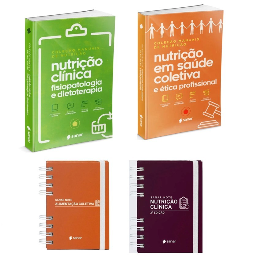 Kit Sanar Note Nutrição 3 Ed + Saúde Coletiva + Clinica Fisiopatologia + Sanar Alimentação Coletiva