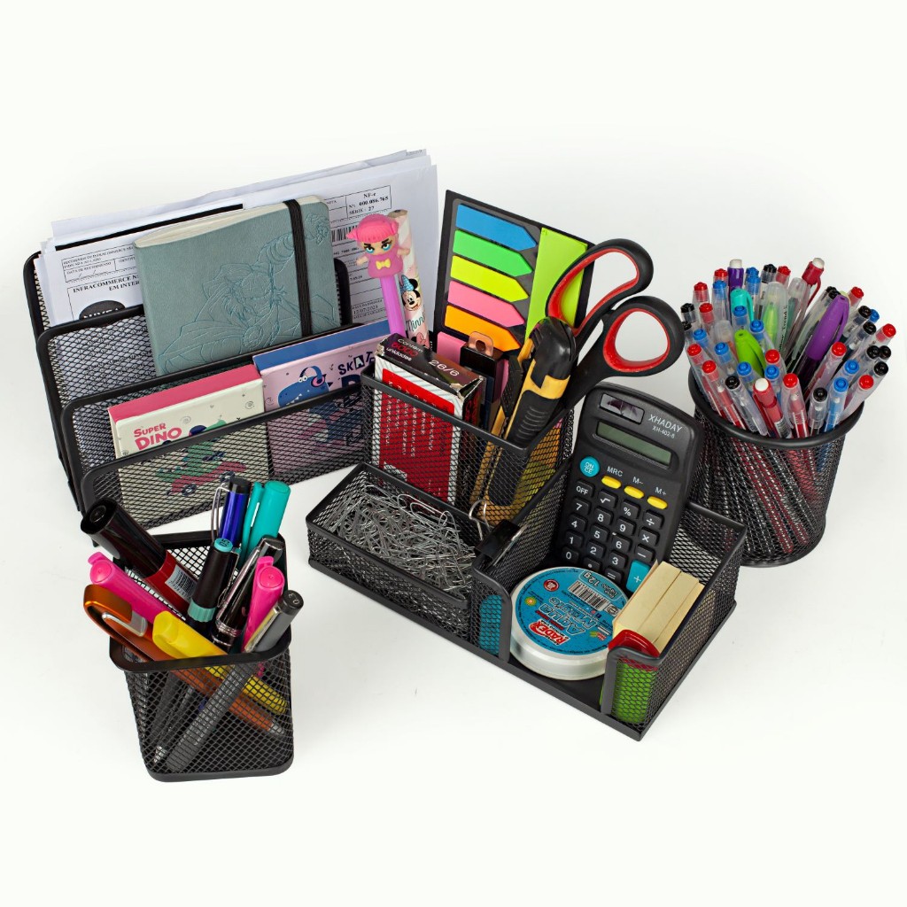 Kit 4 Organizadores de Mesa Metal Escritório Porta Treco Organizador Canetas Bloco de Notas Clips em Oferta na Shopee
