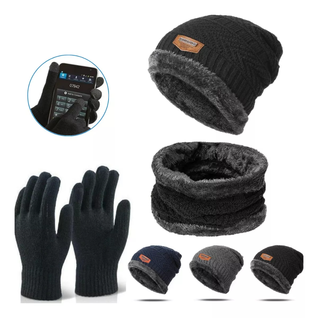 Kit Inverno Completo | Luva Touch + Touca Forrada + Protetor de Pescoço Unissex