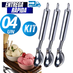 Kit 04/02 Colher de Sorvete Profissional 20,5 cm Aço Inox Pegador Boleador Uso Diário Linha Premium