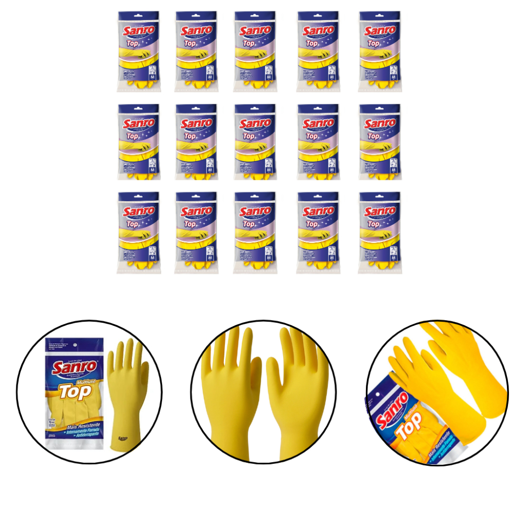 Kit 15 Luvas Sanro Top Antiderrapante Para Limpeza Jardinagem Tamanho M