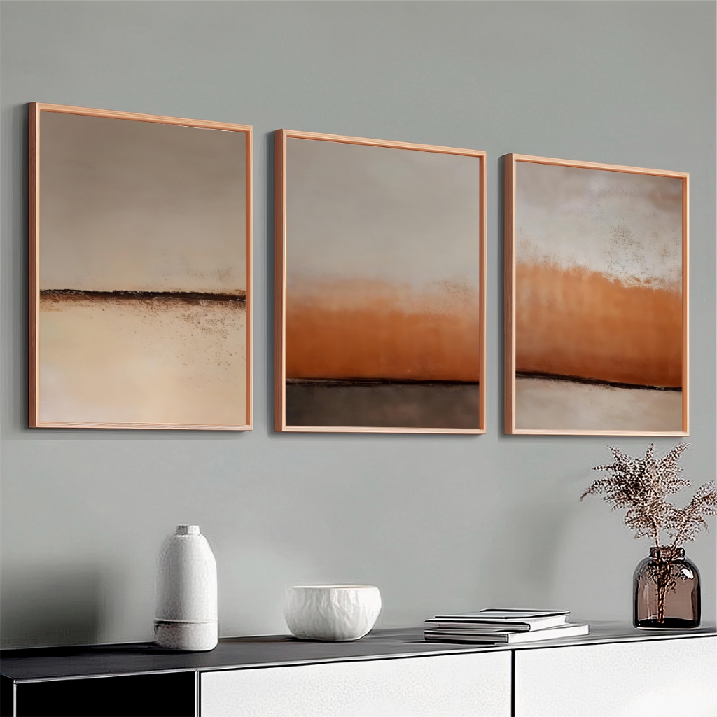 Conjunto 3 Quadros Decoração Tons Terracota Moldura 40x60 Sala Luxo Grande — imagem 2 de 2