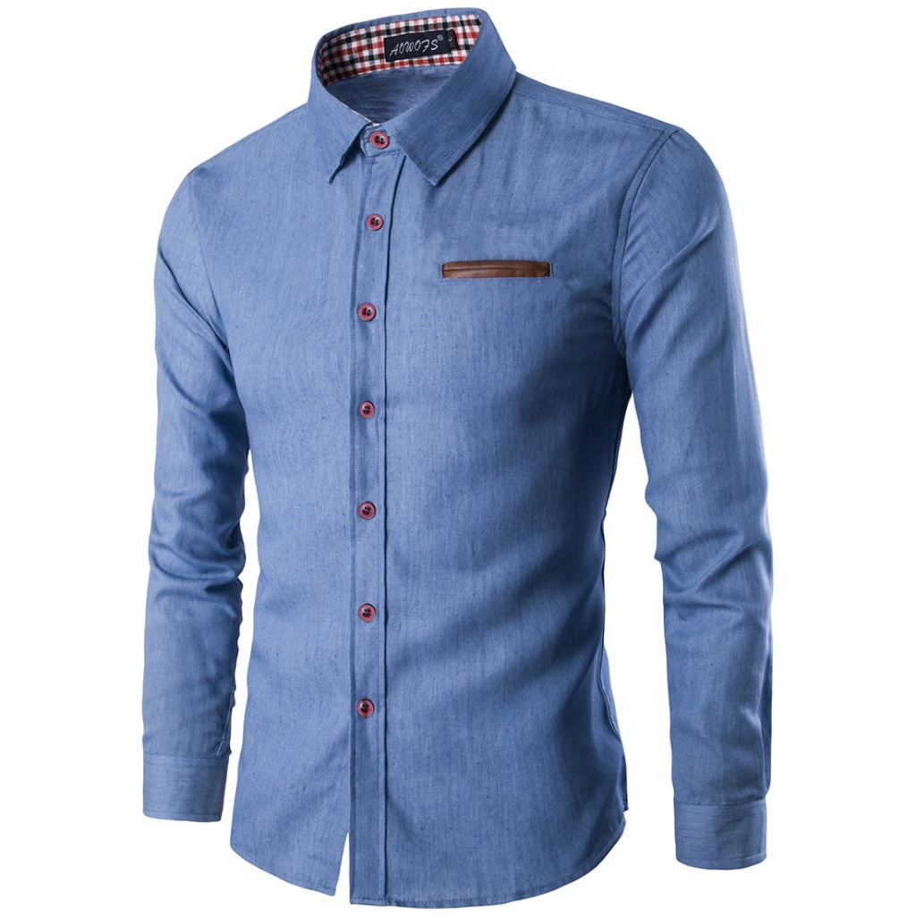 Camisa Masculina Manga Longa Social Slim Fit Cor Jeans