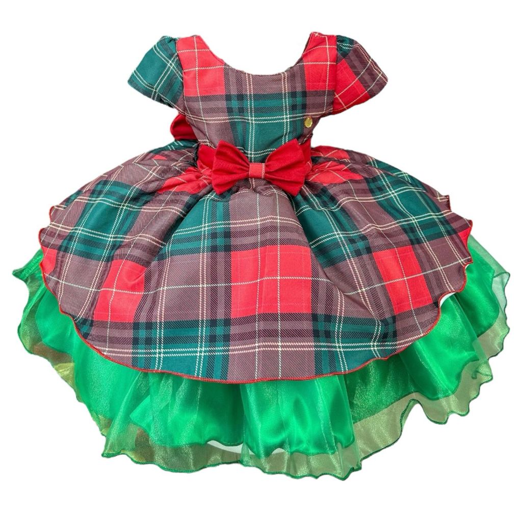 Vestido Xadrez Vermelho e Verde Natal Infantil Juvenil Roupa Menina Festa Natalina Ensaio Fotos 1 Ao 16