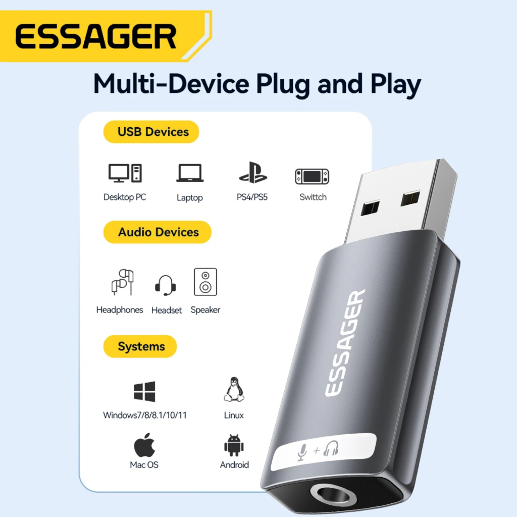 Adaptador Placa Som Audio Externo Usb / P2 Pc Notebook Mac Playstation4