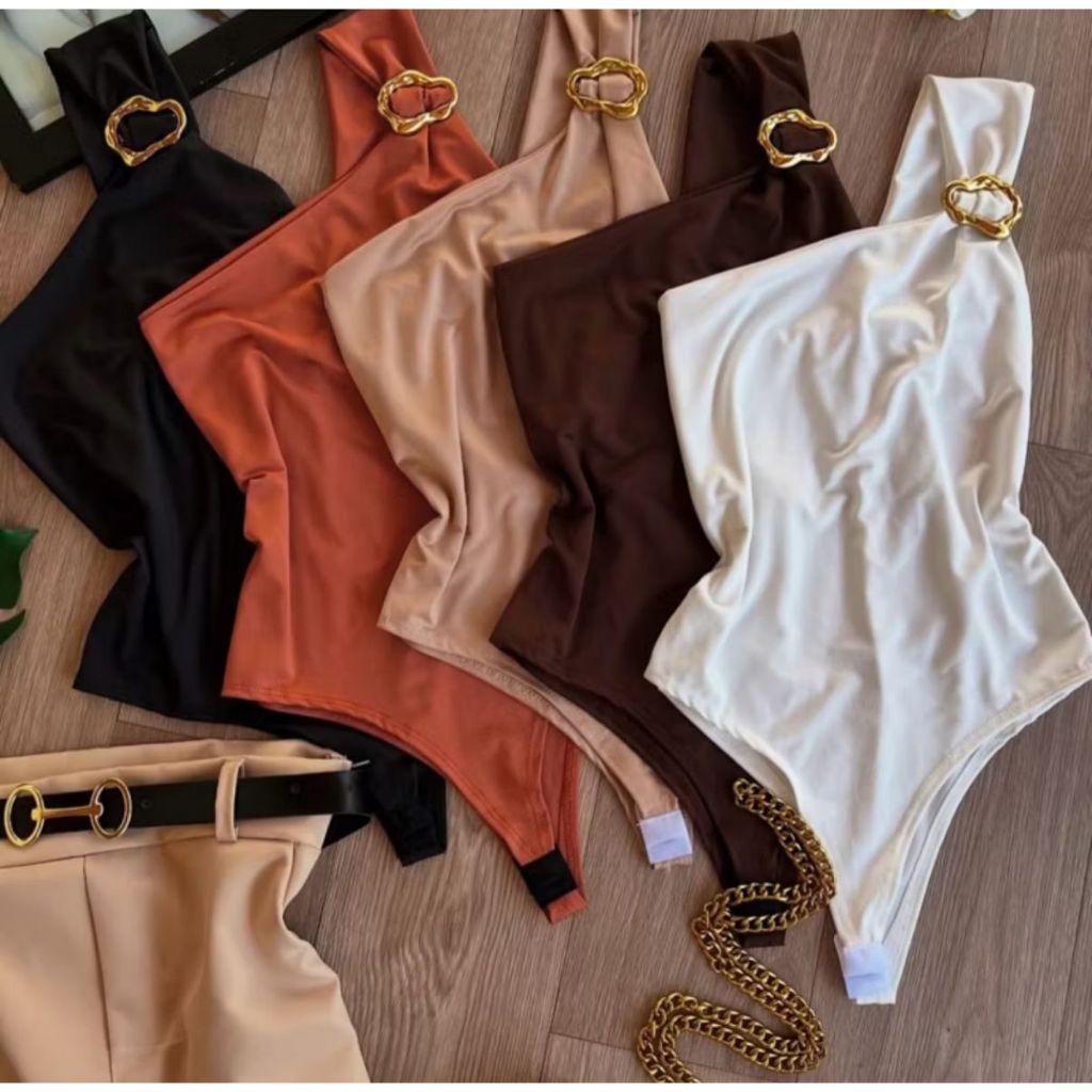 Body Feminina Suplex plus size  Com Fivela Ombro Só Mula Manca Verão 2025 Luxo Maio P050