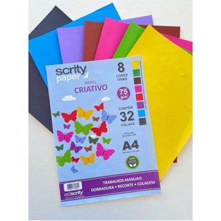 Bloco Papel Criativo A4 75g - 32 Folhas / 08 Cores em Oferta na Shopee