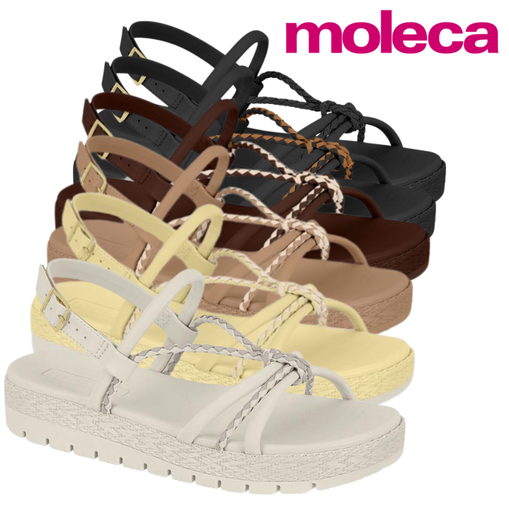 Sandália Moleca Tiras Finas Trançadas Flatform anabela plataforma baixa em Oferta na Shopee