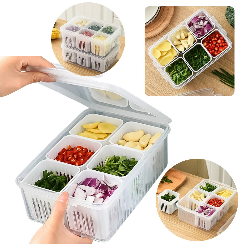 Organizador Geladeira Transparente Multiuso Frutas Legumes 6 Cestos Escorredor Empilhável