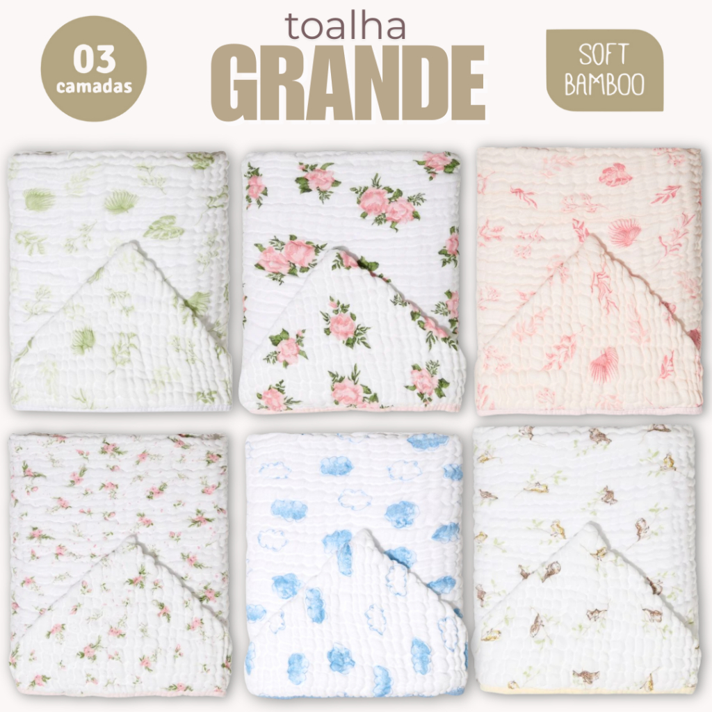 Toalha de Banho para Bebe Grande com Capuz Tecido Fralda Soft 3 Camadas Bamboo 110x85cm Mami em Oferta na Shopee