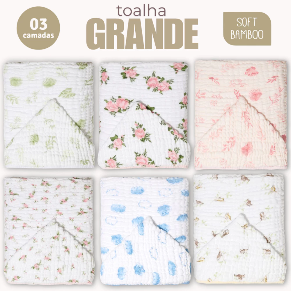 Toalha de Banho para Bebe Grande com Capuz Tecido Fralda Soft 3 Camadas Bamboo 115x85cm Mami
