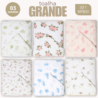 Toalha de Banho para Bebe Grande com Capuz Tecido Fralda Soft 3 Camadas Bamboo 115x85cm Mami