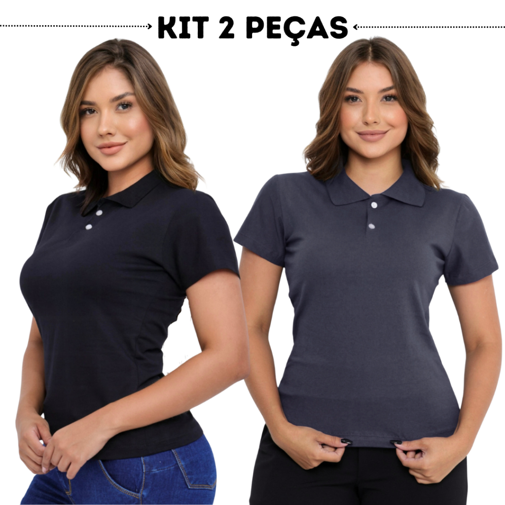 Kit 2 camisa polo feminina piquet poliester social fardamento em Oferta na Shopee