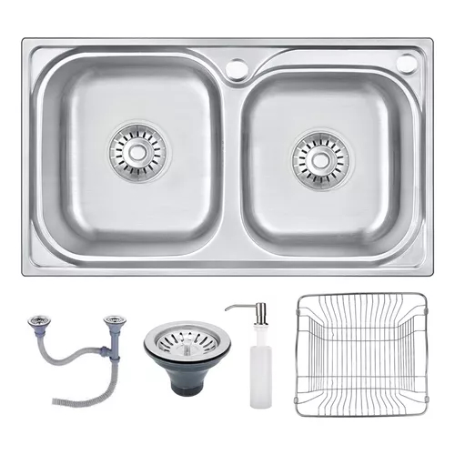 Cuba Dupla Pia Cozinha Gourmet 68x39cm Completa Com Acessórios Aço Inox Prata Brinovar