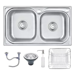 Cuba Dupla Pia Cozinha Gourmet 68x39cm Completa Com Acessórios Aço Inox Prata Brinovar