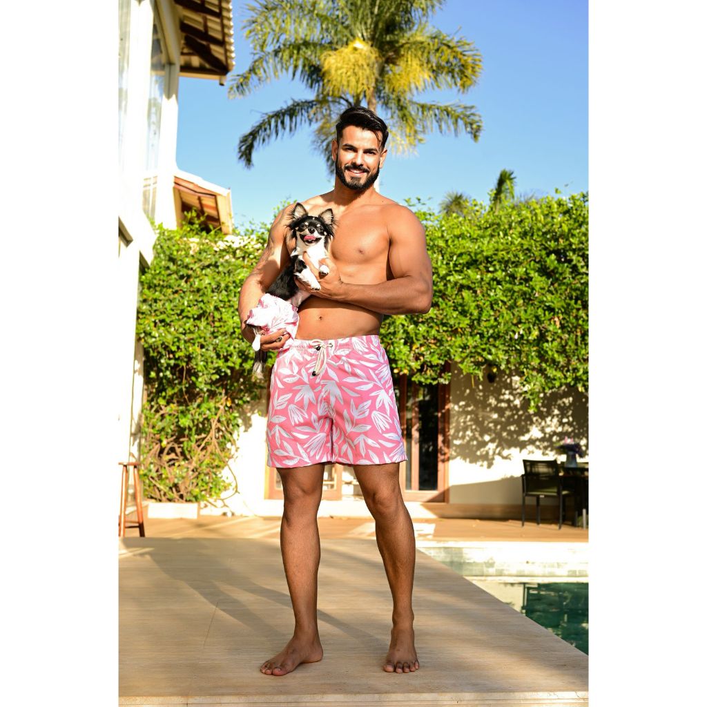 Short masculino tactel com elastano estampado moda praia ferias verão confortável