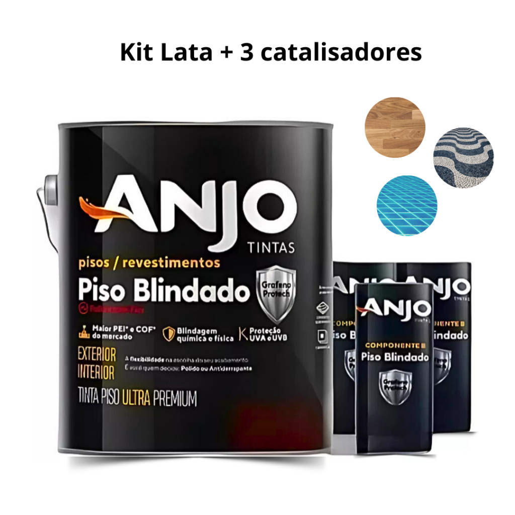 Piso Blindado Lata 2,4 litros + 3 catalisadores Anjo Tintas PU Grafeno Antiderrapante Incolor Cinza