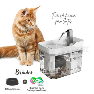Fonte Para Gatos Automática Bebedouro Purificador de Água Bivolt Com Filtro + Comedouro P…