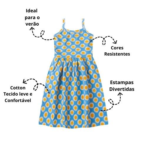 Kit Sortido 5 Peças Vestidos Estampados  Infantil Juvenil Feminino/Menina em Cotton Tamanho 1 ao 14