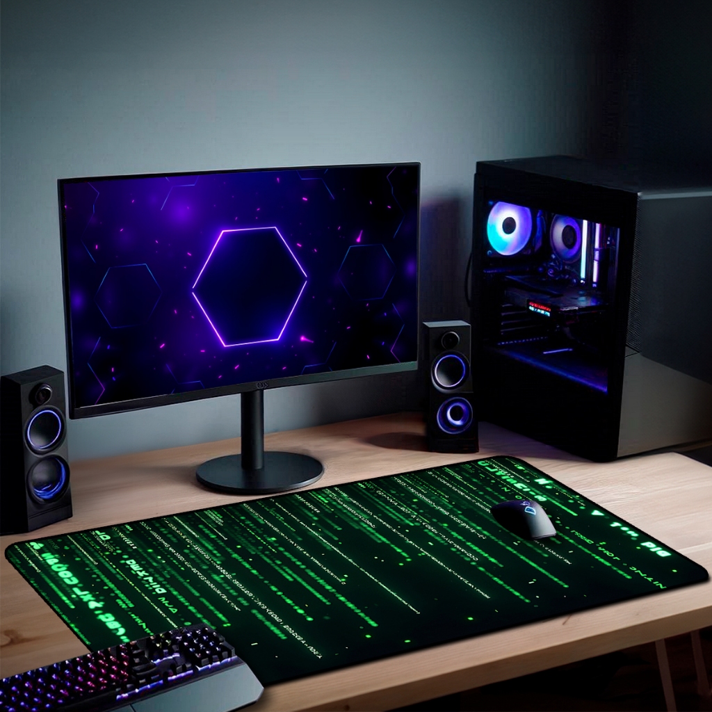 Mouse Pad Gamer Cyber Antiderrapante Grande 70x35 80x35 90x40 90x50 cm Anime Borda Costurada