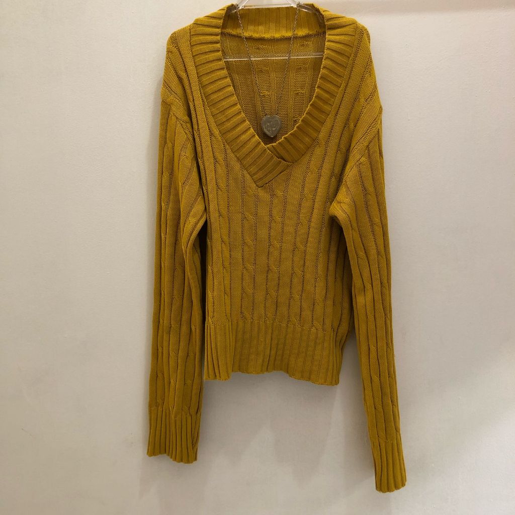 Blusa De Frio  Inverno Tricô Feminina Amarelo Mostarda Gola V |Brechó Vintage