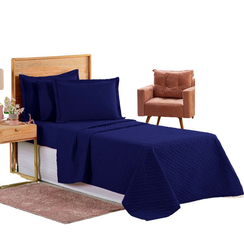 Colcha Coxa Cobre Leito Jogo Roupa Cama Infantil Solteiro 2 Pç Fronha Matelado Quarto Menino Marinho