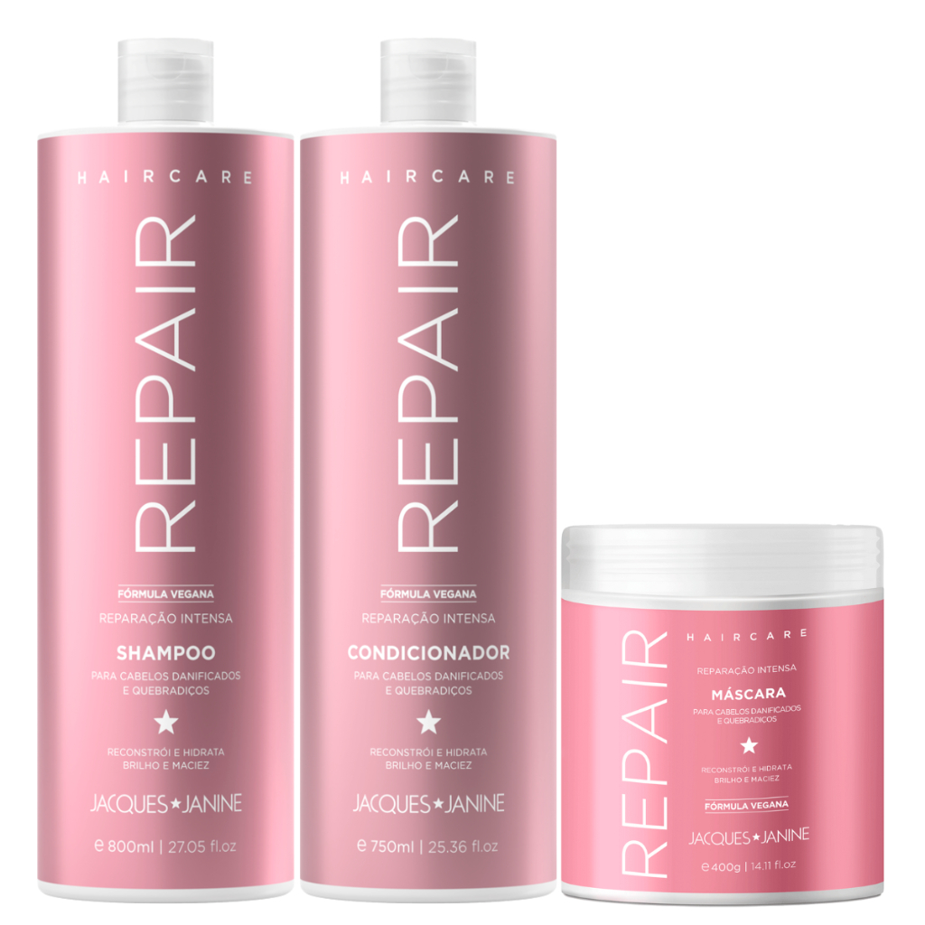 Kit Jacques Janine Hair Care Repair Shampoo 800ml Condicionador 750ml Máscara Reconstrução 400g em Oferta na Shopee