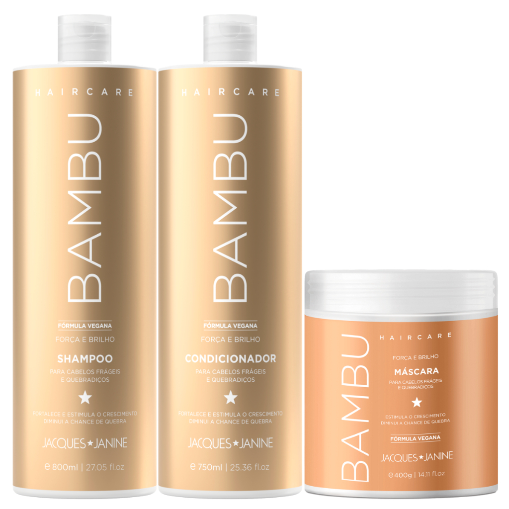 Kit Jacques Janine Hair Care Bambu Shampoo 800ml Condicionador 750ml Máscara Fortalecimento 400g - Beauty