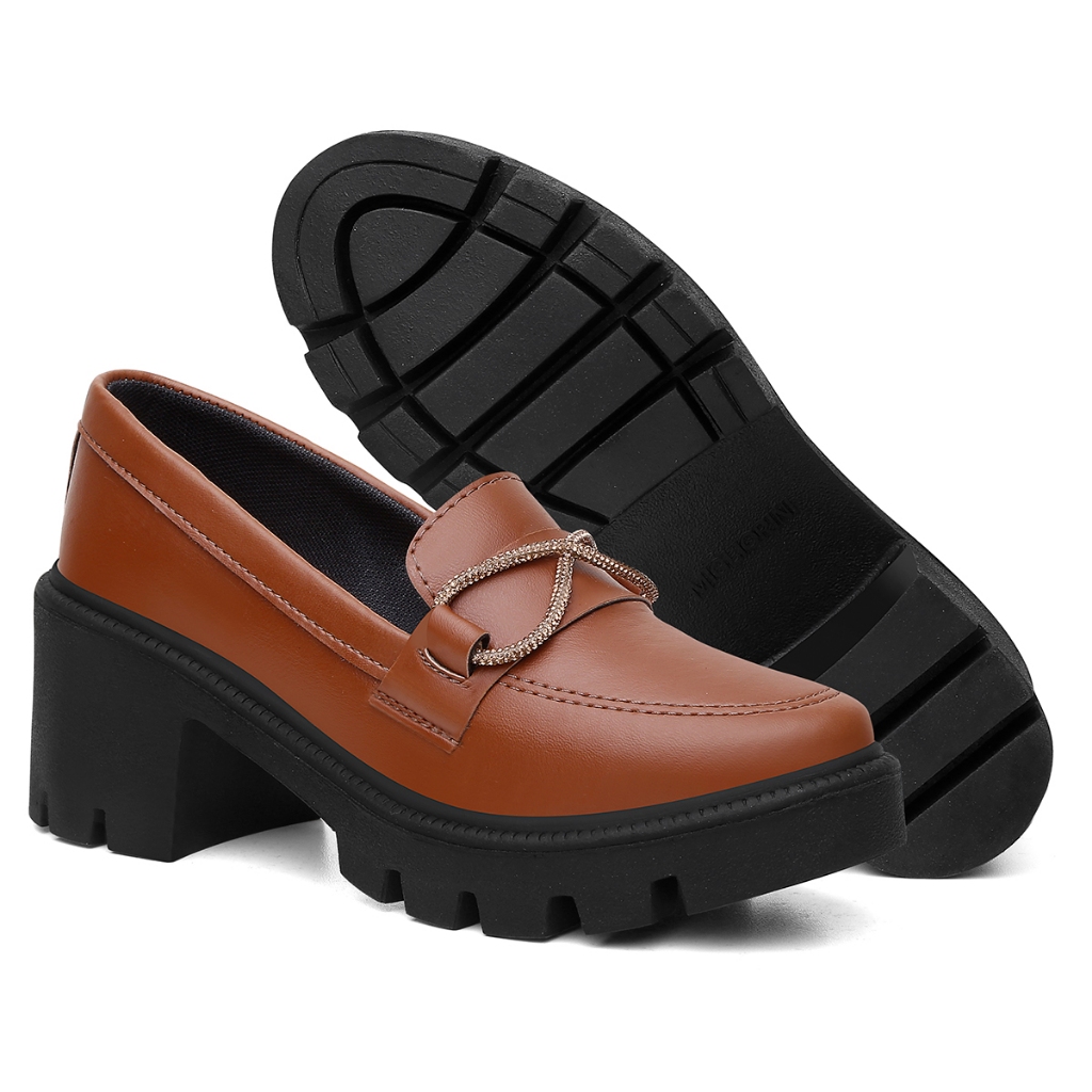 Sapato Mocassim Feminino Oxford Salto Bloco Médio 6cm Moda Evangélica