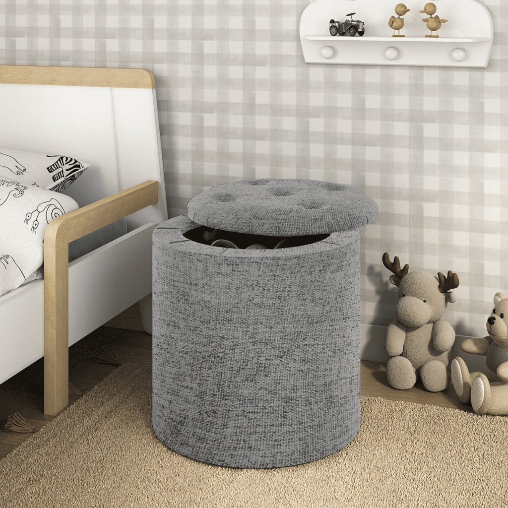 Puff Baú Banqueta Multiuso Decorativo Linho Cinza Reforçado Quarto Sala