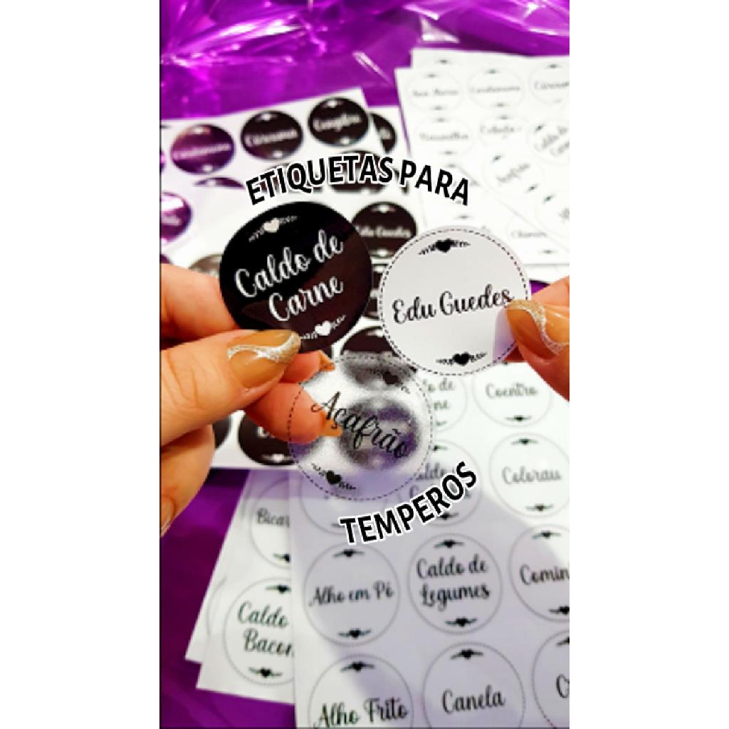 63 Adesivos de Tempero em Vinil Branco, Preto ou Transparente para Porta Temperos e Organizadores em Oferta na Shopee