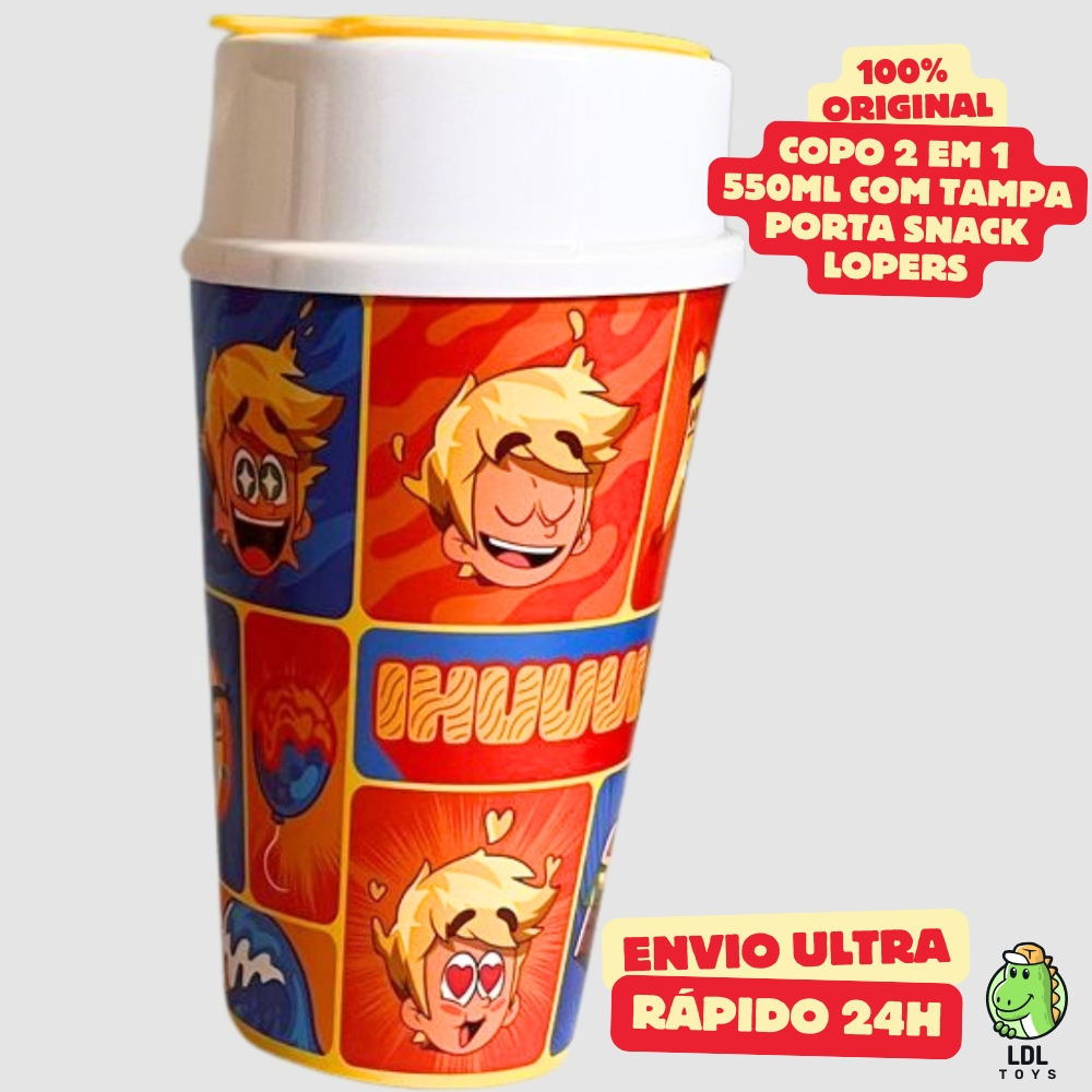 Copo Lopers 2 em 1 Com Tampa Porta Snack 550ml Personalizado Youtuber Algazarra em Oferta na Shopee